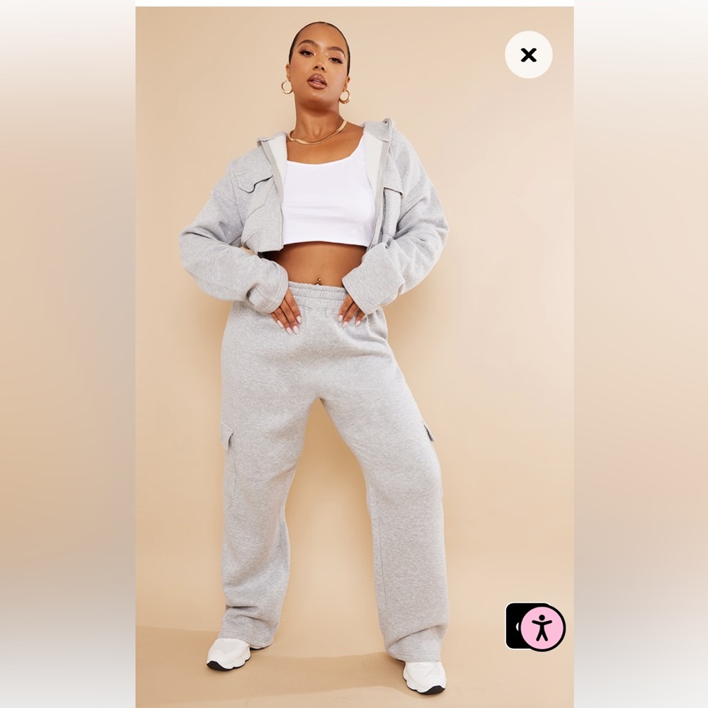 New Plus Grey Cargo Wide Leg Jogger Pants